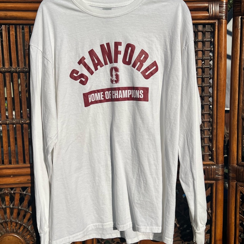 Gildan White Long Sleeve Tee with Red Print